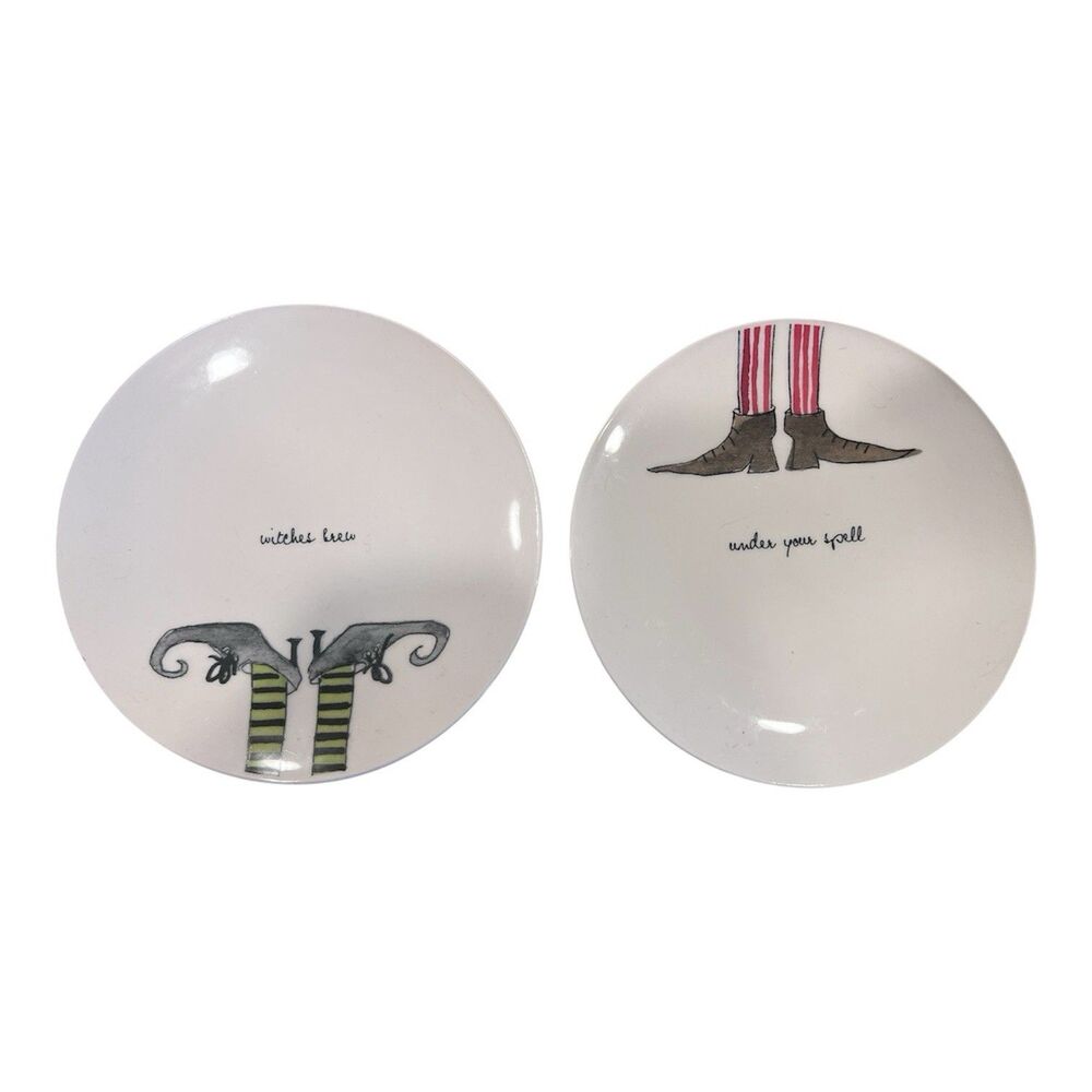 Rae Dunn Artisan Magenta Halloween Plates 2pc Set Under Your Spell Witch’s Brew